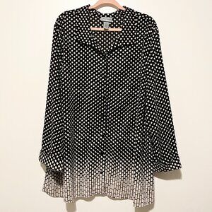 Catherines Womens Button Up Shirt 3X Black Geometric Artsy Eclectic Maximalist